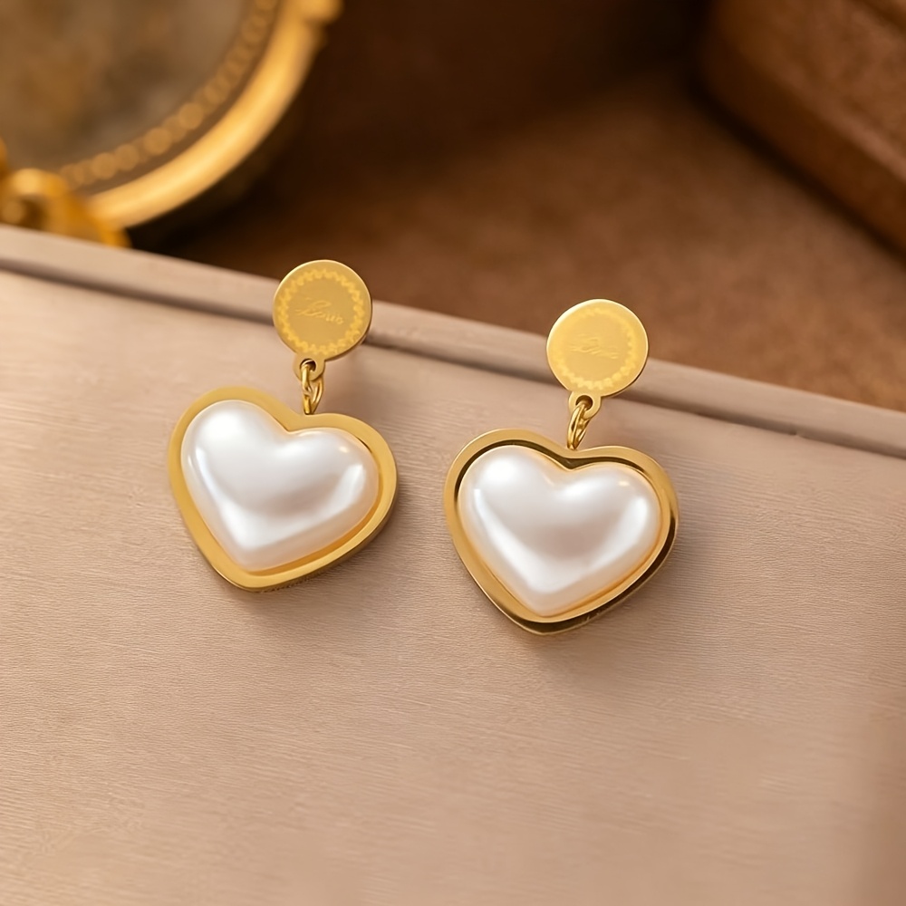 3pcs 18K Golden Plated Imitation Pearl Heart Jewelry Set